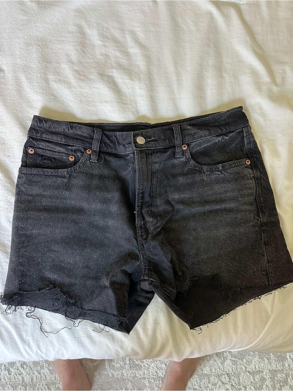 American Eagle Outfitters Black Denim Cutoff Shorts- Black